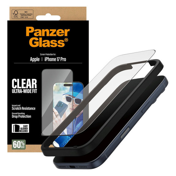 UWF закалено стъкло с апликатор за iPhone 17 Pro, Черно, PanzerGlass