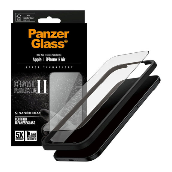 Закалено стъкло UWF Ceramic II с апликатор за iPhone Air, Черно, PanzerGlass