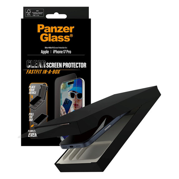 UWF закалено стъкло с Fastfit за iPhone 17 Pro, Черно, PanzerGlass
