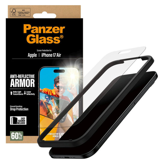 Закалено стъкло Anti-Reflective с апликатор за iPhone Air, Черно, PanzerGlass