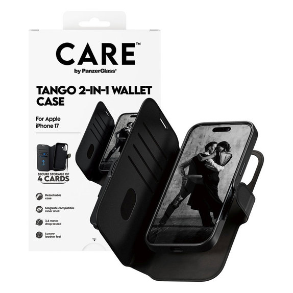 Калъф Wallet Tango Two-In-One с MagSafe за iPhone 17, Черно, CARE