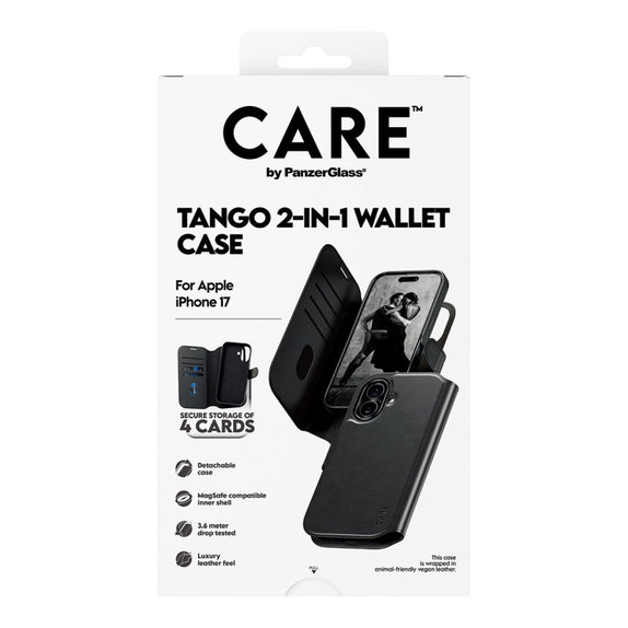 Калъф Wallet Tango Two-In-One с MagSafe за iPhone 17, Черно, CARE