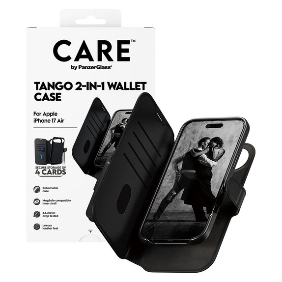 Калъф Wallet Tango Two-In-One с MagSAFE by PanzerGlass за iPhone Air, Черно, PanzerGlass