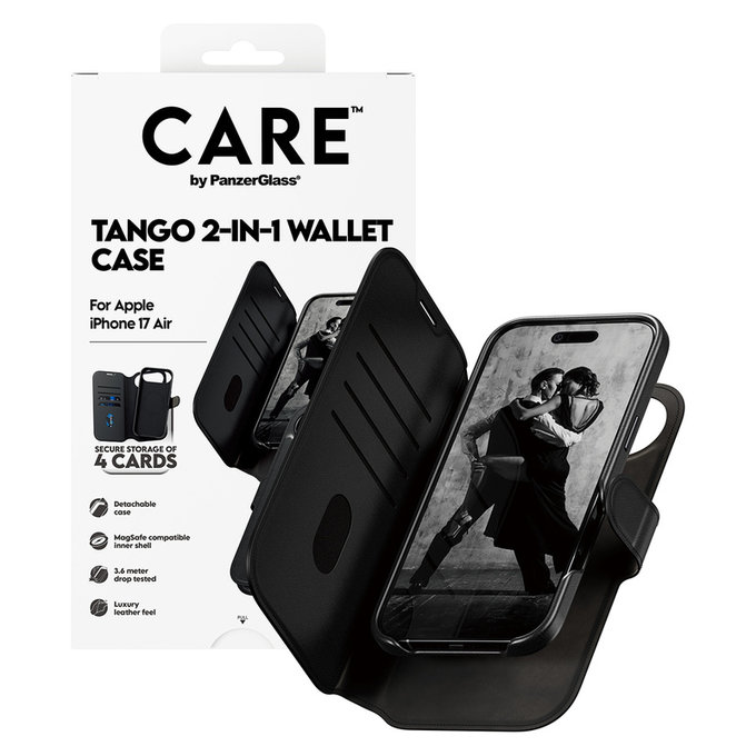 Калъф Wallet Tango Two-In-One с MagSAFE by PanzerGlass за iPhone Air, Черно, PanzerGlass