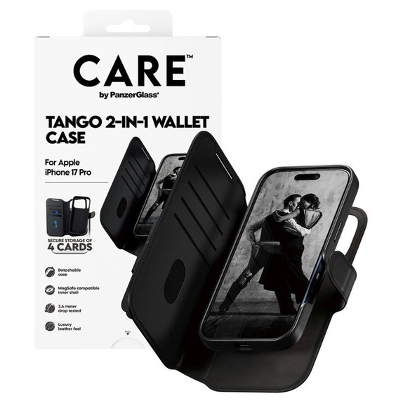 Калъф Wallet Tango Two-In-One с MagSafe за iPhone 17 Pro, Черно, CARE