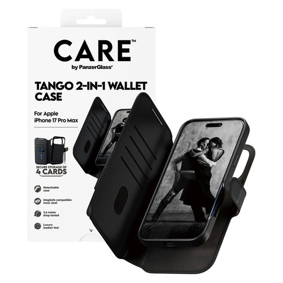Калъф Wallet Tango Two-In-One с MagSafe за iPhone 17 Pro Max, Черно, PanzerGlass