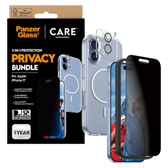 Bundle 3 в 1 Privacy за iPhone 17, PanzerGlass