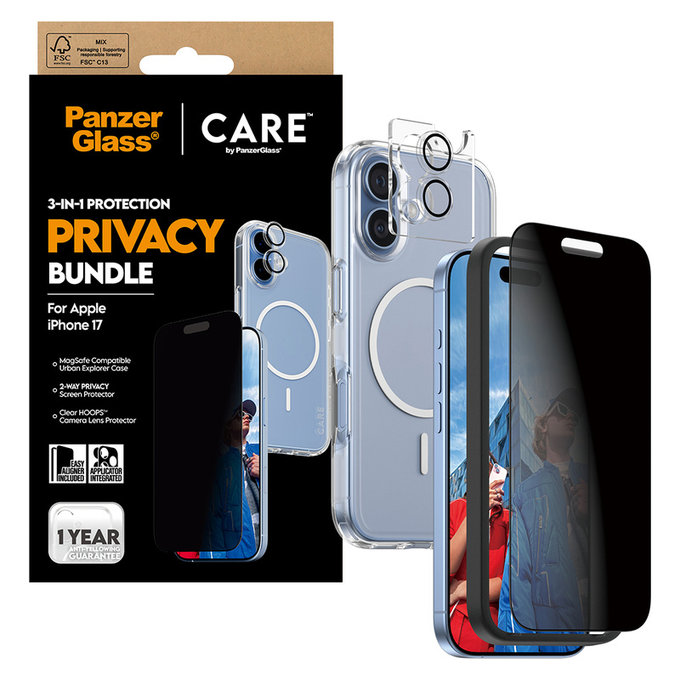 Bundle 3 в 1 Privacy за iPhone 17, PanzerGlass