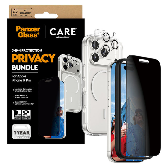 Bundle 3 в 1 Privacy за iPhone 17 Pro, PanzerGlass