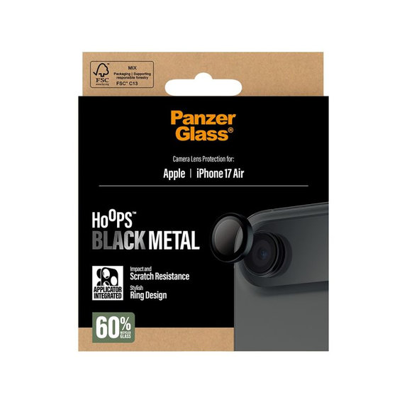 Протектор за обектив на задна камера Hoops за iPhone Air, Черно, Black, PanzerGlass