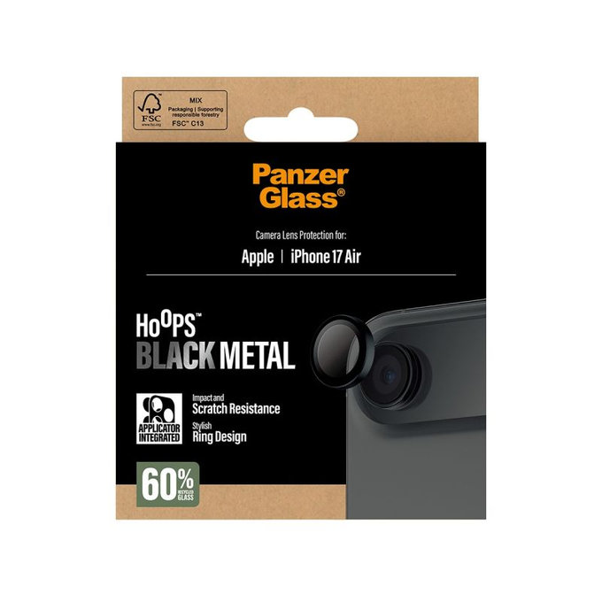 Протектор за обектив на задна камера Hoops за iPhone Air, Черно, Black, PanzerGlass