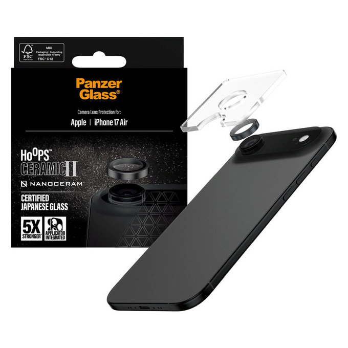 Протектор за обектив на камера Hoops Ceramic II за iPhone Air, Черно, PanzerGlass