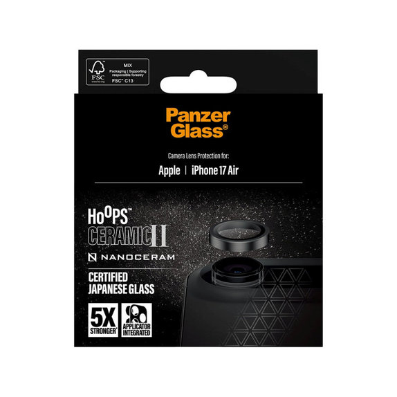 Протектор за обектив на камера Hoops Ceramic II за iPhone Air, Черно, PanzerGlass