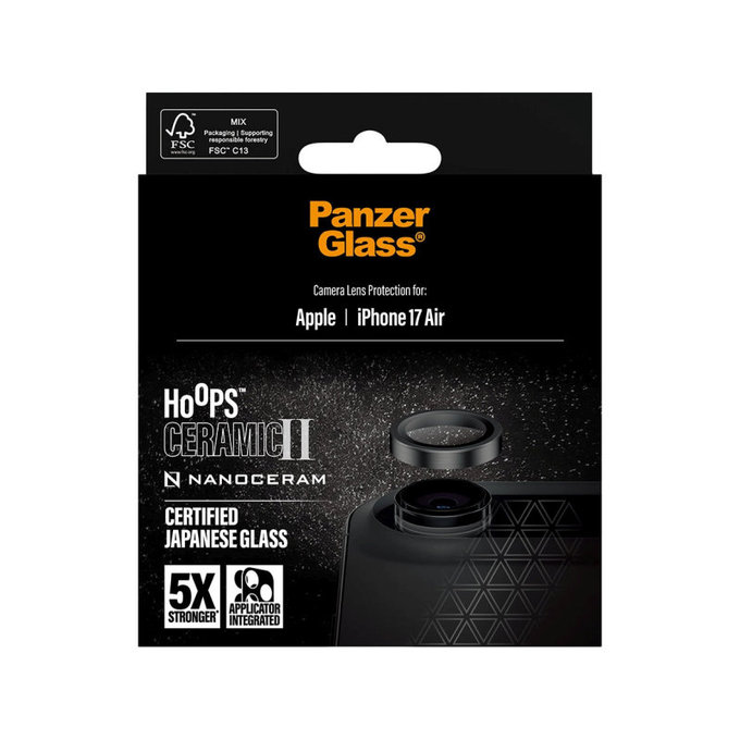 Протектор за обектив на камера Hoops Ceramic II за iPhone Air, Черно, PanzerGlass