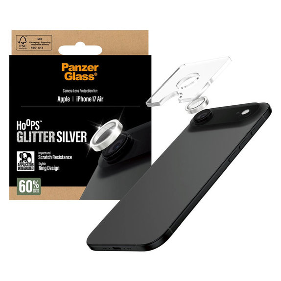 Протектор за обектив на камера Hoops за iPhone Air, Glitter Silver, PanzerGlass
