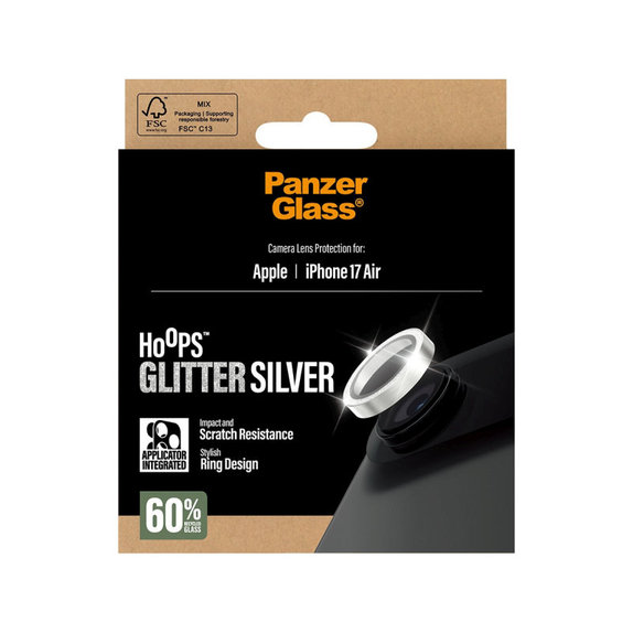 Протектор за обектив на камера Hoops за iPhone Air, Glitter Silver, PanzerGlass