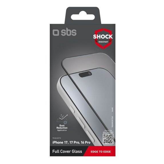 Закалено стъкло Full Cover за iPhone 17 / 17 Pro / 16 Pro, Черен, SBS