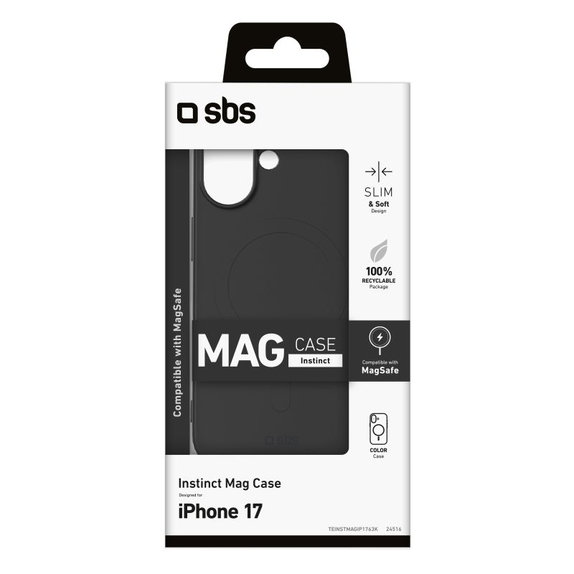 Калъф Instinct Mag, съвместим с MagSafe за iPhone 17, Черен, SBS