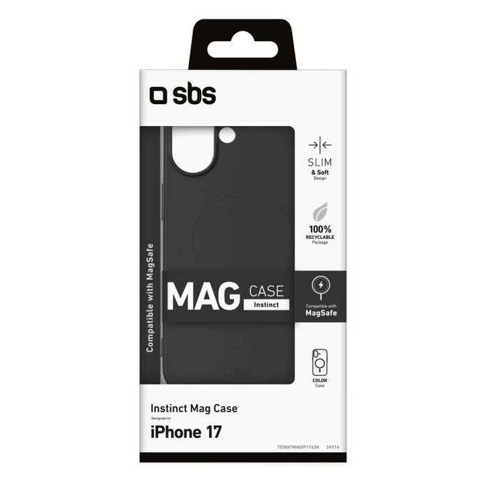 Калъф Instinct Mag, съвместим с MagSafe за iPhone 17, Черен, SBS