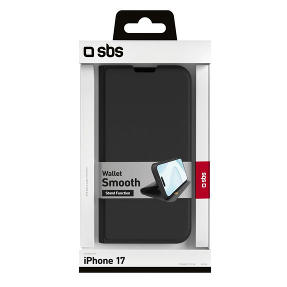 Калъф тип книга Wallet Smooth за iPhone 17, Черен, SBS