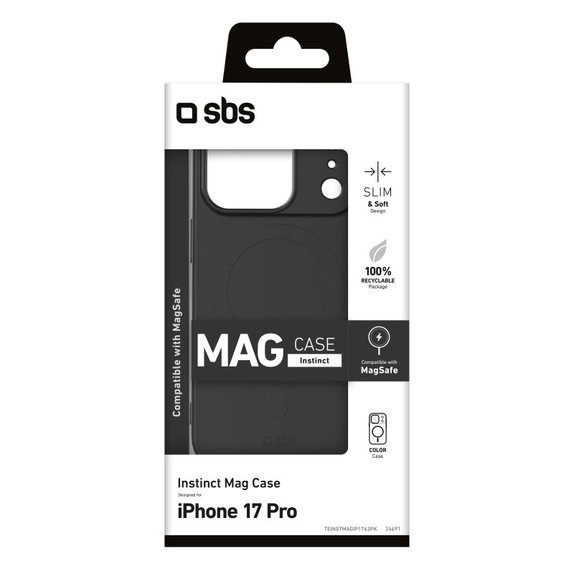 Калъф Instinct Mag, съвместим с MagSafe за iPhone 17 Pro, Черен, SBS