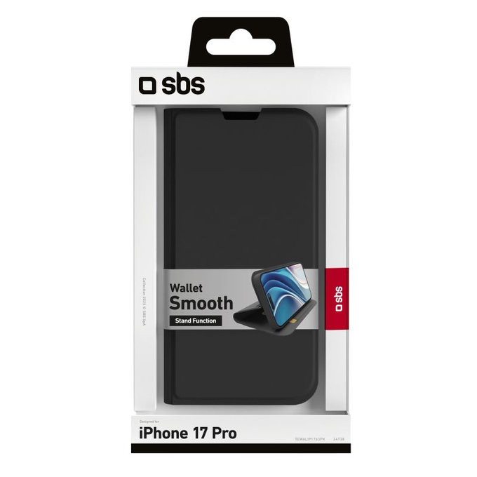 Калъф тип книга Wallet Smooth за iPhone 17 Pro, Черен, SBS