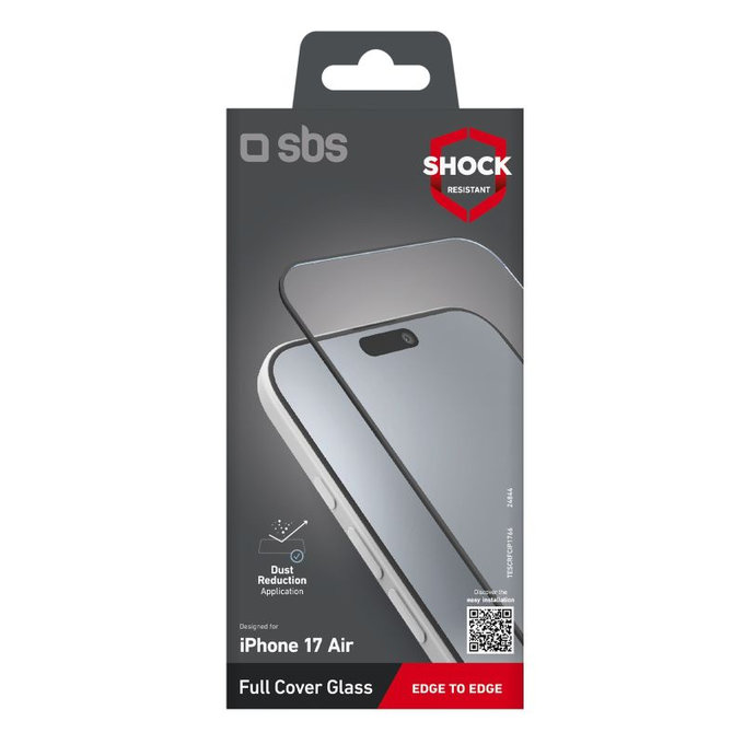 Закалено стъкло Full Cover за iPhone Air, Черен, SBS