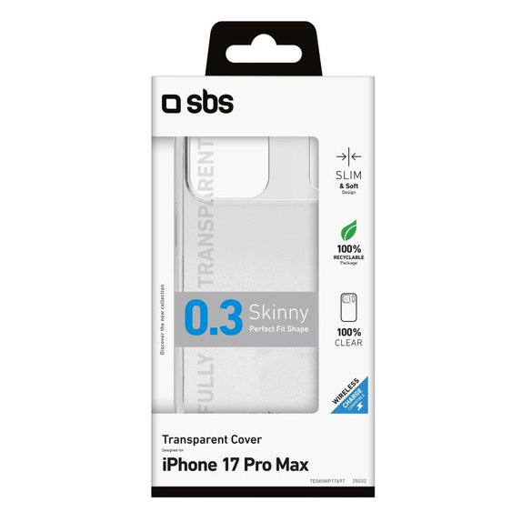 Калъф Skinny за iPhone 17 Pro Max, Прозрачен, SBS