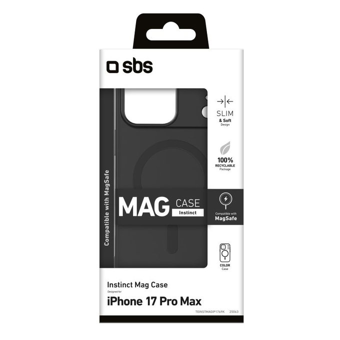Калъф Instinct Mag, съвместим с MagSafe за iPhone 17 Pro Max, Черен, SBS