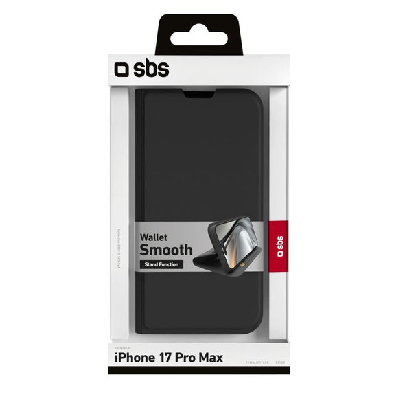 Калъф тип книга Wallet Smooth за iPhone 17 Pro Max, Черен, SBS