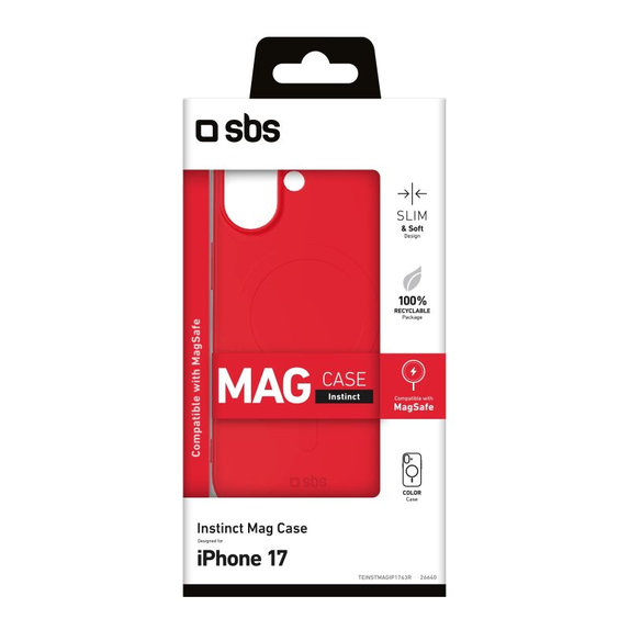 Калъф Instinct Mag, съвместим с MagSafe за iPhone 17, Червен