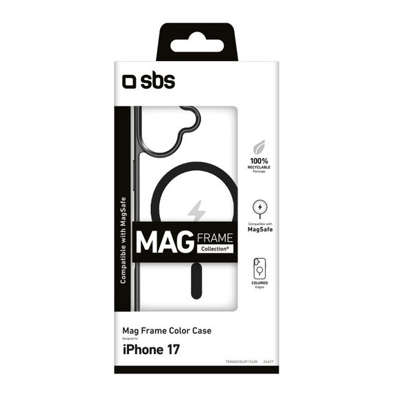 Калъф Mag Frame съвместим с MagSafe за iPhone 17, Black, SBS