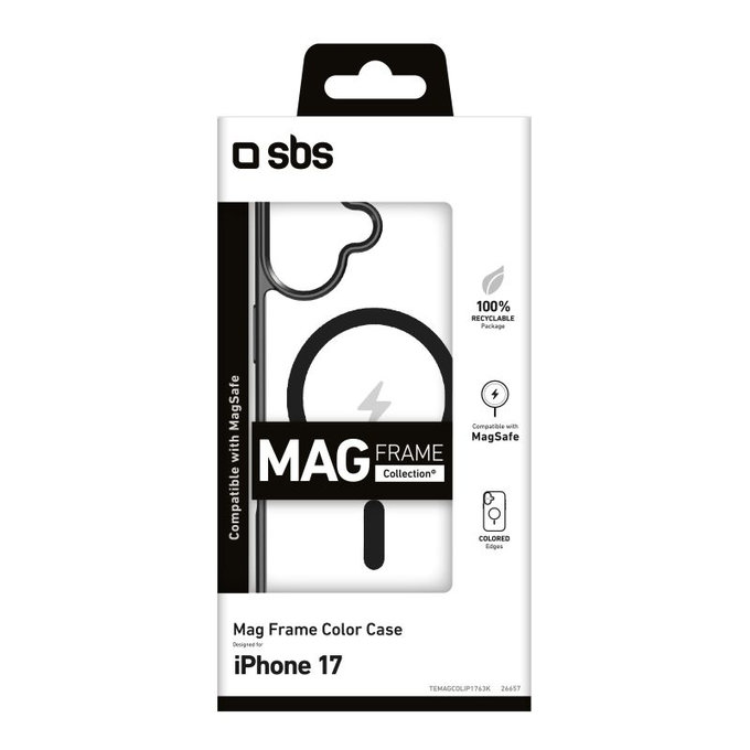 Калъф Mag Frame съвместим с MagSafe за iPhone 17, Black, SBS