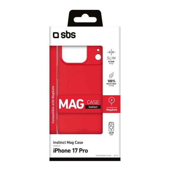 Калъф Instinct Mag, съвместим с MagSafe за iPhone 17 Pro, Червен