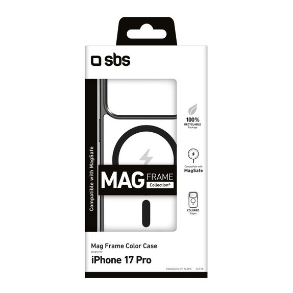 Калъф Mag Frame, съвместим с MagSafe за iPhone 17 Pro, Черен, SBS
