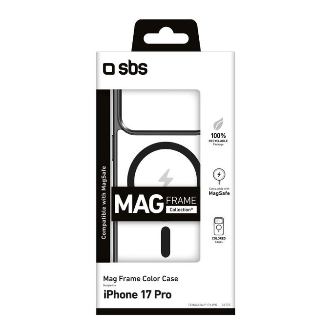 Калъф Mag Frame, съвместим с MagSafe за iPhone 17 Pro, Черен, SBS