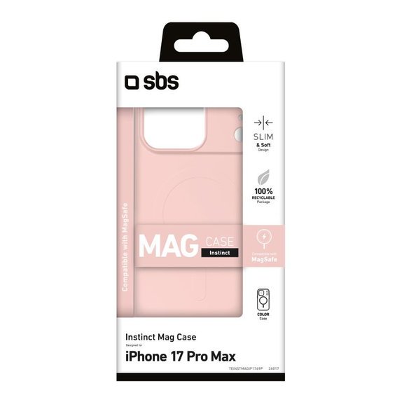 Калъф Instinct Mag, съвместим с MagSafe за iPhone 17 Pro Max, Розов
