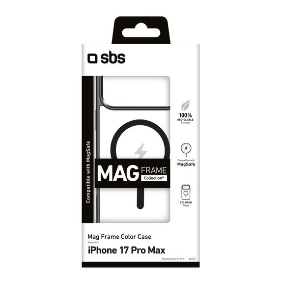 Калъф Mag Frame, съвместим с MagSafe за iPhone 17 Pro Max, Черен, SBS