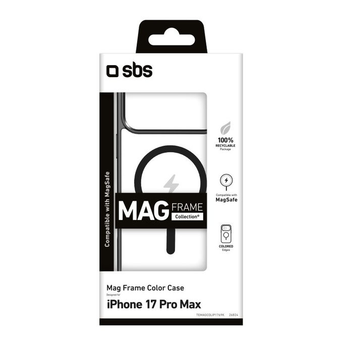 Калъф Mag Frame, съвместим с MagSafe за iPhone 17 Pro Max, Черен, SBS