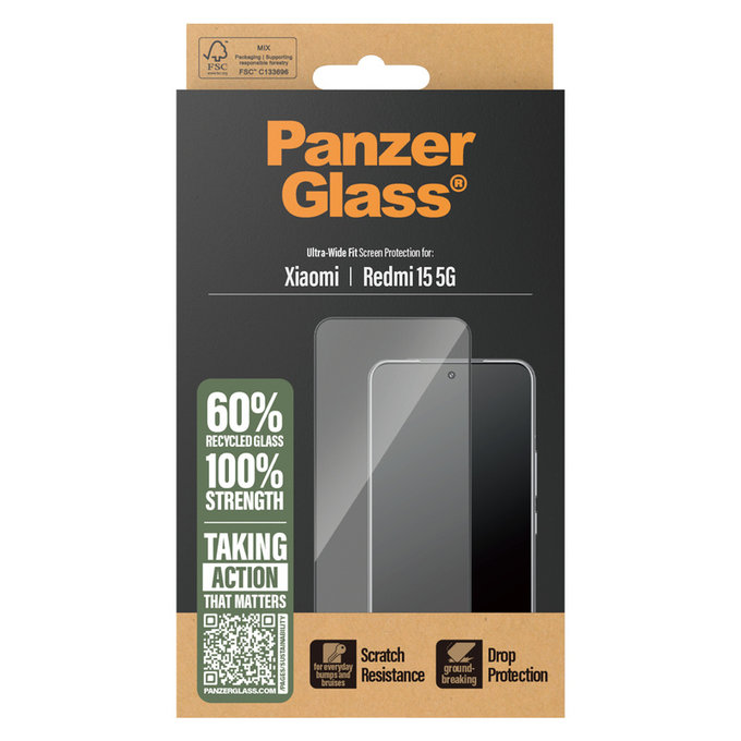 Закалено стъкло UWF за Xiaomi Redmi 15 5G, Черно, PanzerGlass