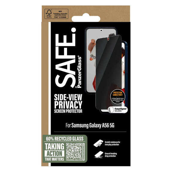 Закалено стъкло UWF Privacy за Samsung Galaxy A56 5G, Черно, SAFE by PanzerGlass