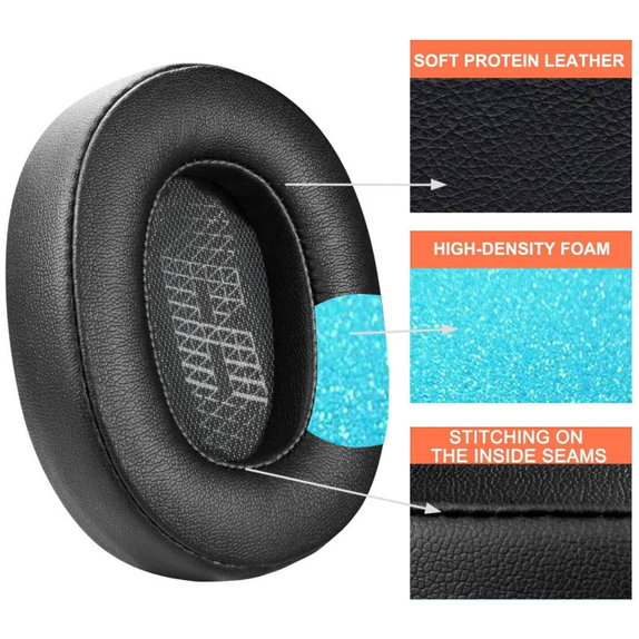 Резервни възглавнички за уши за JBL Live 500BT, 500BTNC, Мемори пяна и PU кожа, Черен, 1 чифт