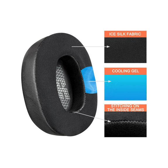 Резервни възглавнички за уши за JBL Live 650, 660, E65, Мемори пяна и кожа и текстил, Черен, Cooling Gel, 1 чифт