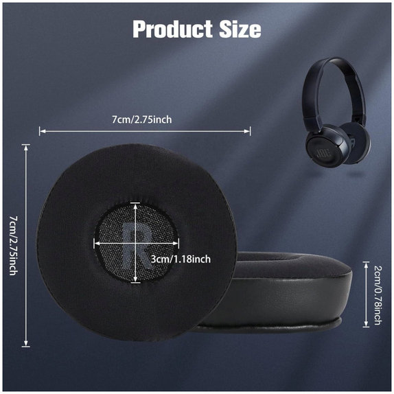 Резервни възглавнички за уши за JBL JR300, T450BT, T500BT, T600, Мемори пяна и кожа и текстил, Черен, Cooling Gel, 1 чифт