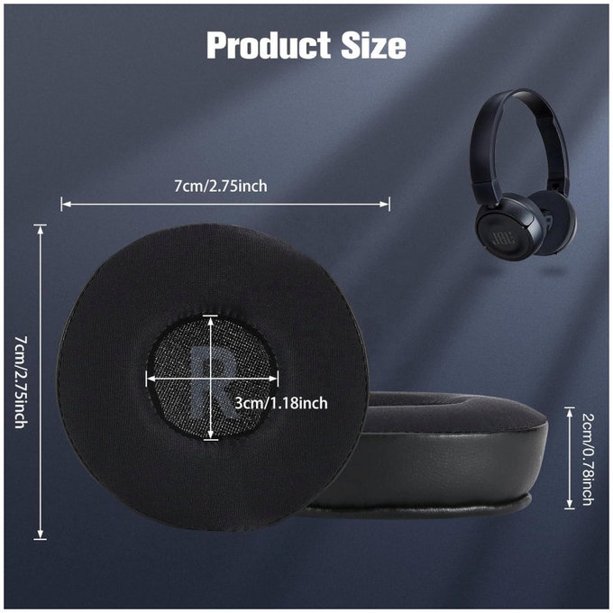 Резервни възглавнички за уши за JBL JR300, T450BT, T500BT, T600, Мемори пяна и кожа и текстил, Черен, Cooling Gel, 1 чифт