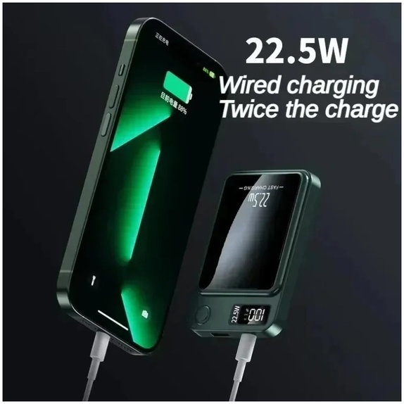 MagSafe PowerBank 5000 mAh с LED дисплей, Черен, FixPremium