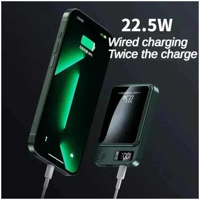 MagSafe PowerBank 5000 mAh с LED дисплей, Черен, FixPremium
