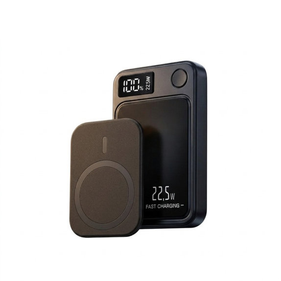 MagSafe PowerBank 5000 mAh с LED дисплей, Черен, FixPremium