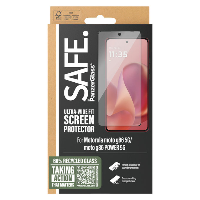 Закалено стъкло UWF за Motorola Moto G86 Power, Черно, SAFE by PanzerGlass