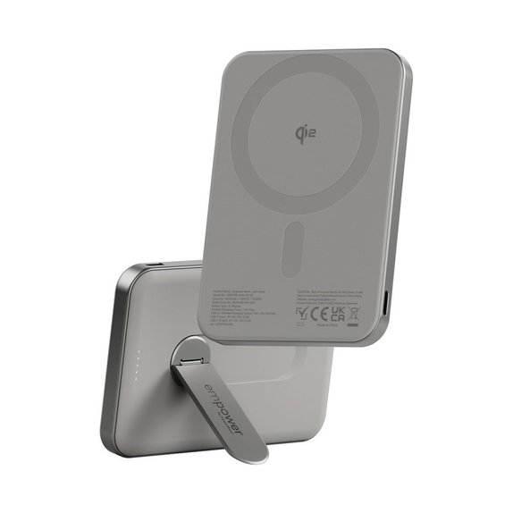 Безжичен PowerBank 5000 mAh, с въртяща се стойка 20 W, съвместим с MagSafe, Qi2/USB-C, Титан, empower